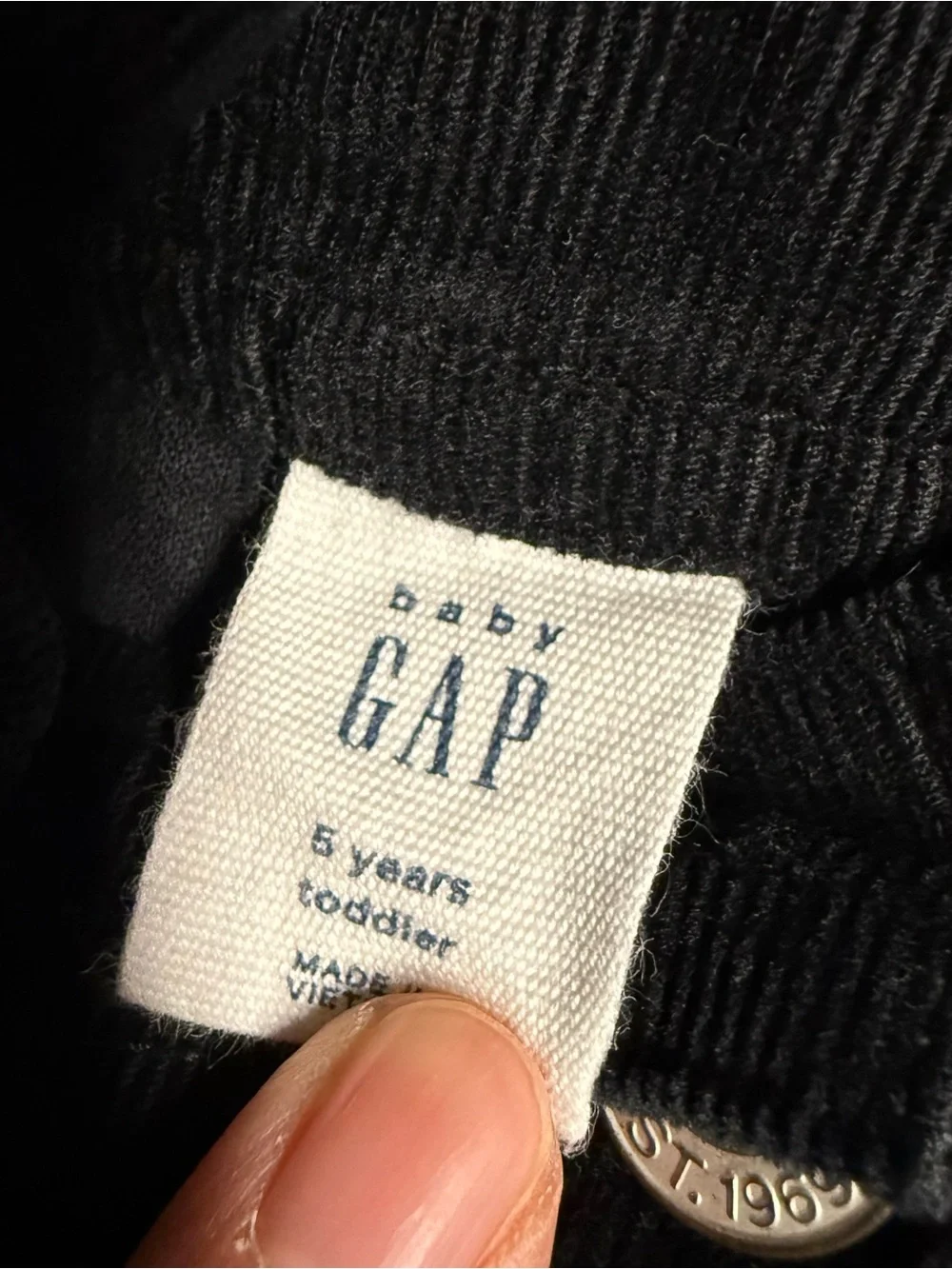 Baby Gap Black Corduroy Button-Front Pinafore Dress 100% Cotton Size 5 EUC
